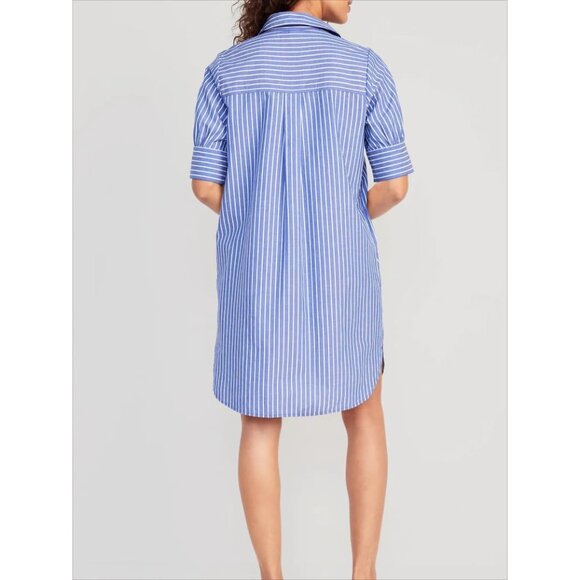 Women Cotton Button Down Shirt Dress Loose Fit Pockets Casual Chic - Picture 5 of 5